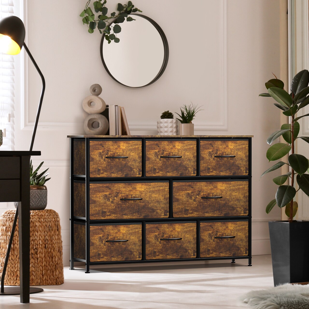 Sorbus Dresser with 8 Drawers - Chest Organizer Unit with Steel Frame Wood Top & Handle Easy Pull Fabric Bins for Clothes - Wide Storage Furniture for Bedroom, Hallway, Living Room, Nursery & Closet